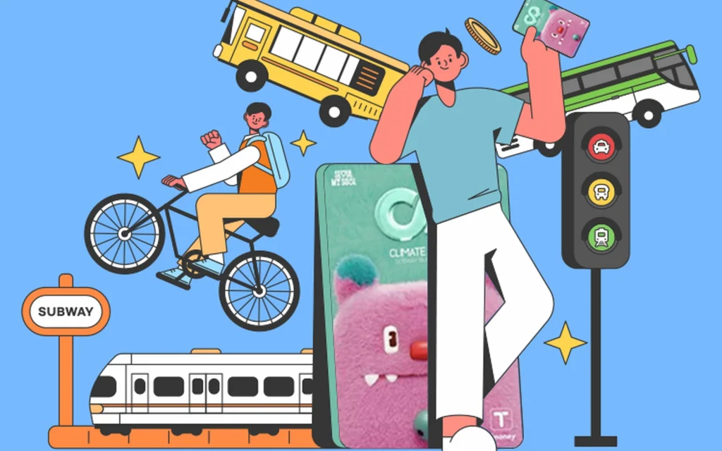 Official Seoul Climate Card tourist-pass campaign image showing the card with subway, bus and bicycle icons
