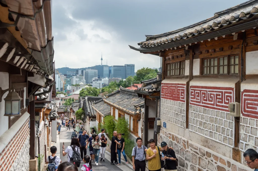 An uphill residential street on Bukchon-ro 11-gil in an archival 2019 photograph