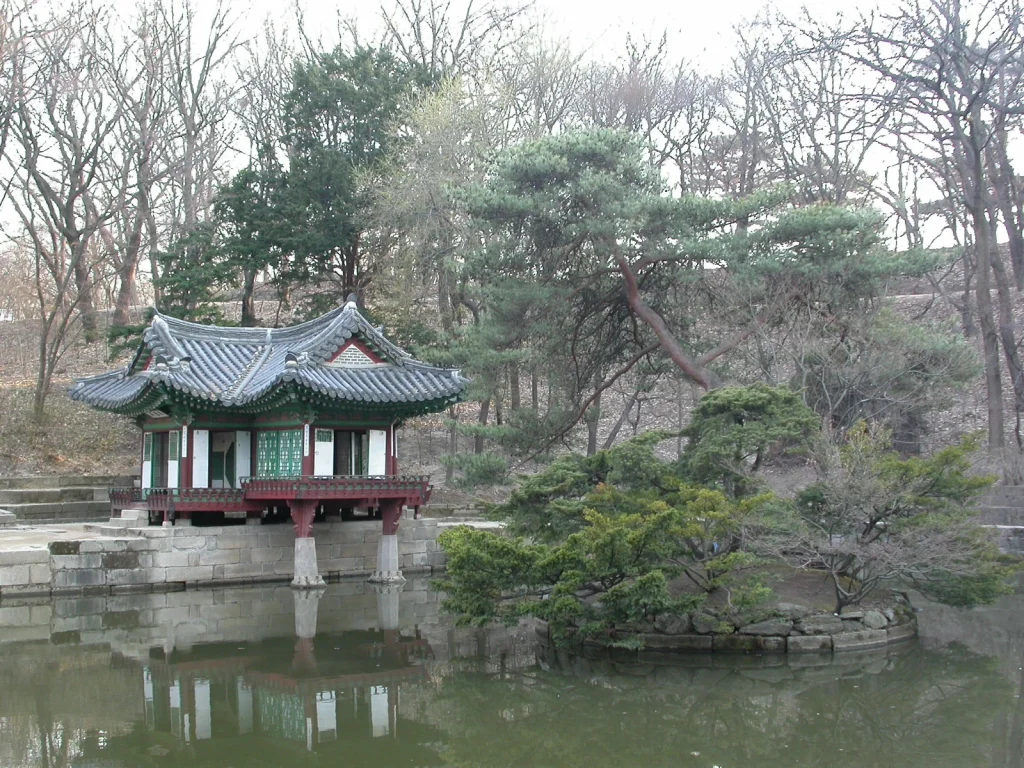 Buyongjeong pavilion beside the Secret Garden pond at Changdeokgung in an archival 2007 photograph